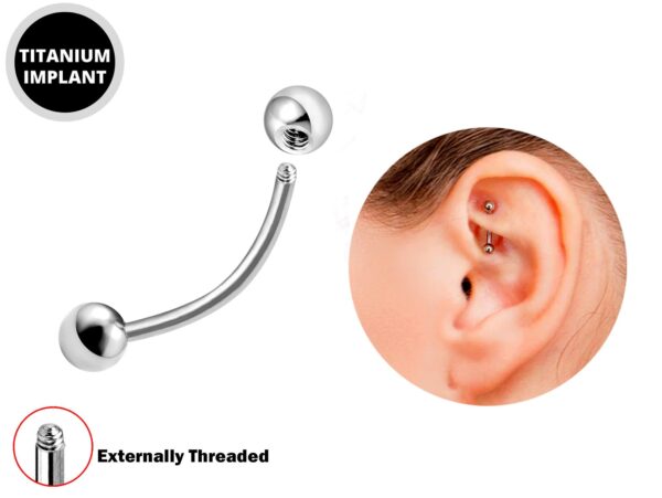 Titanium Rook Piercing Jewelry Earring - 18g 16g 14g Curved Bar External or Internally Threaded Body Piercing, Ear Piercing, Rook Earring