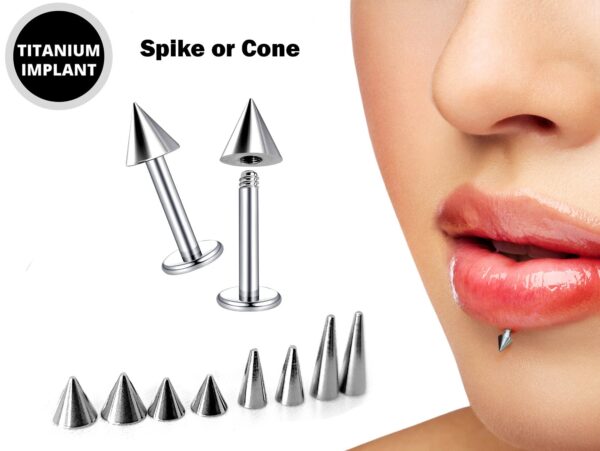 Cone / Spike Labret Stud Piercing Jewelry - 18g 16g 14g Titanium Lip Piercing Also for Tragus Helix Cartilage Madonna Medusa Side Labret