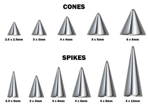 Cone / Spike Eyebrow Piercing Jewelry Titanium Curved Bar 18g 16g 14g Top part with Different sizes - Body Piercing Rook, Anti-Eyebrow