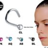 Nostril Screw Studs, Indian Nose Ring - 23g 20g 18g Titanium Nose Piercing with CZ Crystals - Curved Nose Ring, Nostril Jewelry, Nasallang