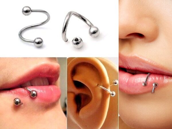 Spiral Circular Barbell Lip Piercing, Titanium Twisted Lip Ring 16g 14g - Also Piercing for Helix, Eyebrow and Ear Lobe Cartilage