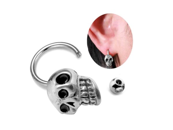 Titanium Horseshoe Skull Ring Piercing 16g Ear Piercing Jewelry, Lip Ring Also for Nipple, PA Ring - Skull Punk - External Threaded