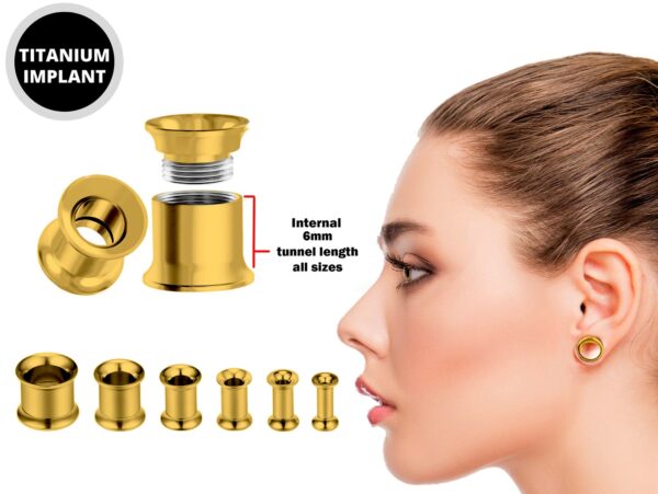 Titanium Steel Double Flare Threaded Plugs Earring - Ear gauges, Ear Stretching Kit - 8g 6g 4g 2g 0g 00g - Steel, Black, Gold & Rose Gold