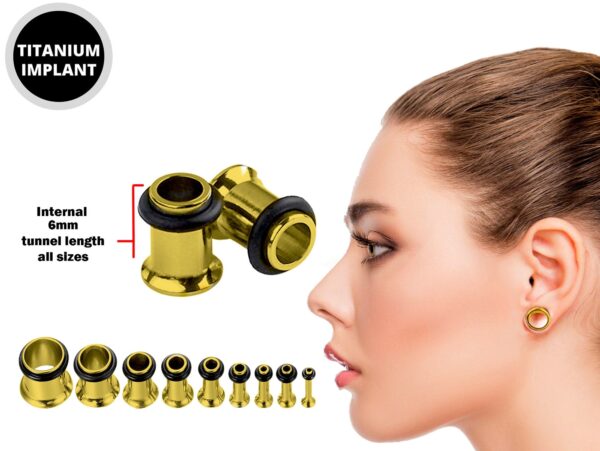 Titanium Single Flare Ear Plugs Eyelet with Black Rubber O-ring - Ear Stretching Kit - 8g 6g 4g 2g 0g 00g - Silver, Black, Gold & Rose Gold