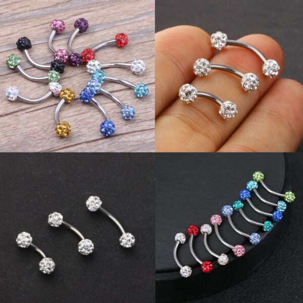 Bridge Piercing Jewelry High Nostril with Disco Ball CZ Crystal - Titanium 18g 16g 14g Curved Bar Piercing also for Eyebrow, Lip Barbell