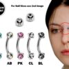 Curved Nose Bridge Piercing Jewelry with 5 Stone Crystal Ball - Titanium 18g 16g 14g Bent Bar Piercing also for Eyebrow, Lip Barbell