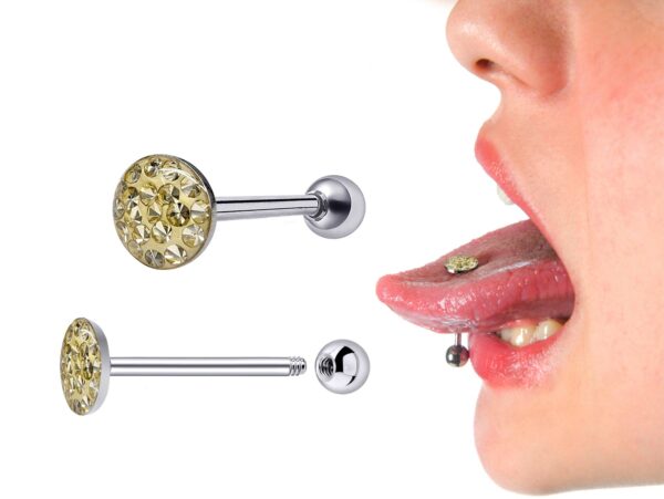 Sexy Flat Tongue Piercing Jewelry Titanium 14G Tongue barbell with Acrylic Coated Multiple CZ Crystal - Barbell Studs, Tongue Ring