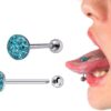 Sexy Flat Tongue Piercing Jewelry Titanium 14G Tongue barbell with Acrylic Coated Multiple CZ Crystal - Barbell Studs, Tongue Ring