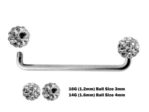 Surface Barbell, Nape Piercing with Disco Ball Crystal - Titanium 16g 14g Implant Grade 90 degree Staple Bar - Collar Bone Piercing