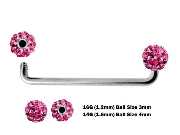 Surface Barbell, Nape Piercing with Disco Ball Crystal - Titanium 16g 14g Implant Grade 90 degree Staple Bar - Collar Bone Piercing