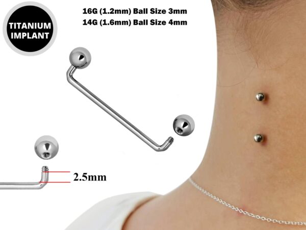 Dermal Surface Piercing, Nape Piercing - Titanium 16g 14g Implant Grade 90 degree Staple Bar - Body Jewellery also for Third Eye Piercing