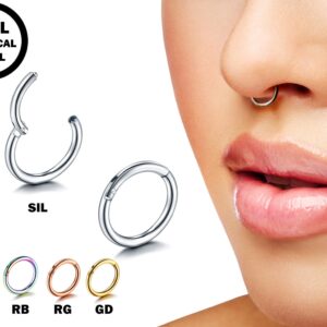 Clicker Septum, Daith Ring, Helix Cartilage Piercing - Surgical Steel 20g 18g 16g 14g Nose Ring - Steel, Gold, Rosegold, Black, Rainbow