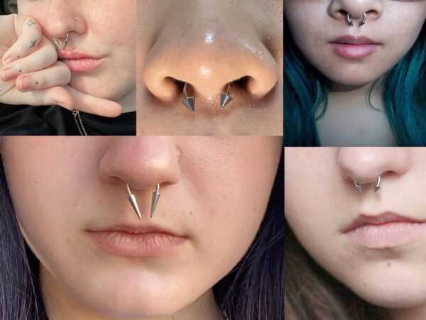 Spike Horseshoe Ring Piercing, Coloured Nose Septum Spike/Cone 18g 16g 14g Titanium Bull Piercing Also for Nipple, PA Ring and Lips