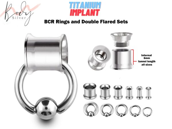 Double Flare Ear Plugs with BCR Ring, Captive Bead Ring Sets - Titanium Steel Ear Tunnels & Ball Closure Ring - Gauge and Plugs Earrings.