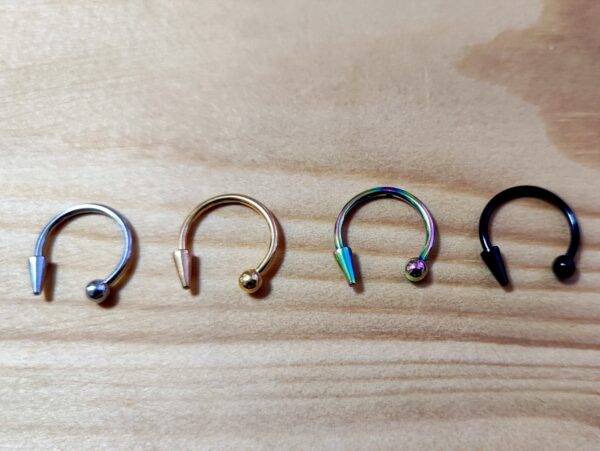 Titanium Horseshoe Lip Ring with Ball and Spike - 18g 16g 14g Lip Hugger Piercing, Canine Bites, Shark Bites, Spider Bites Lip Jewelry