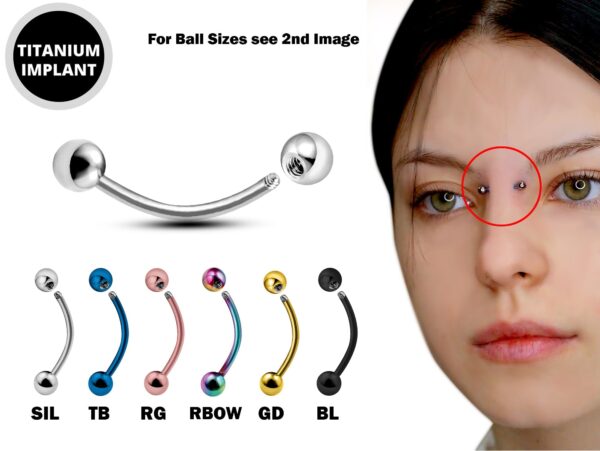 Titanium Nose Bridge Curved Barbell Piercing - 20g 18g 16g 14g Externally Threaded - Body Piercing Also for Eyebrow, Daith, Lips, Earring