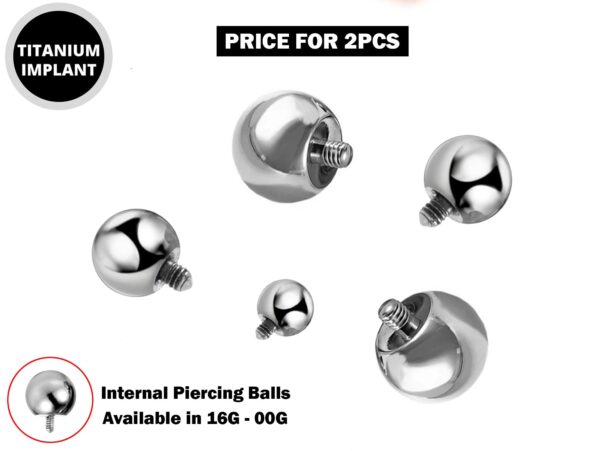 Internal Balls Piercing Parts - 2pcs Titanium Piercing Balls for Internal Piercing - 16G to 00G ball parts for Barbell, PA Ring, Labret