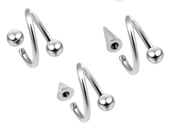 Ball/Cone/Spike Spiral Cartilage Piercing, Titanium Twisted Helix Earring 16g 14g in many Colours - Also Piercing for Lip, Eyebrow and Lobe