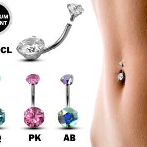 Round Internal Belly Ring, Navel Ring - Titanium 14g Prong Set size 10mm Standard Belly bar, Belly Button Body Piercing