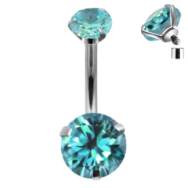 Round Internal Belly Ring, Navel Ring - Titanium 14g Prong Set size 10mm Standard Belly bar, Belly Button Body Piercing