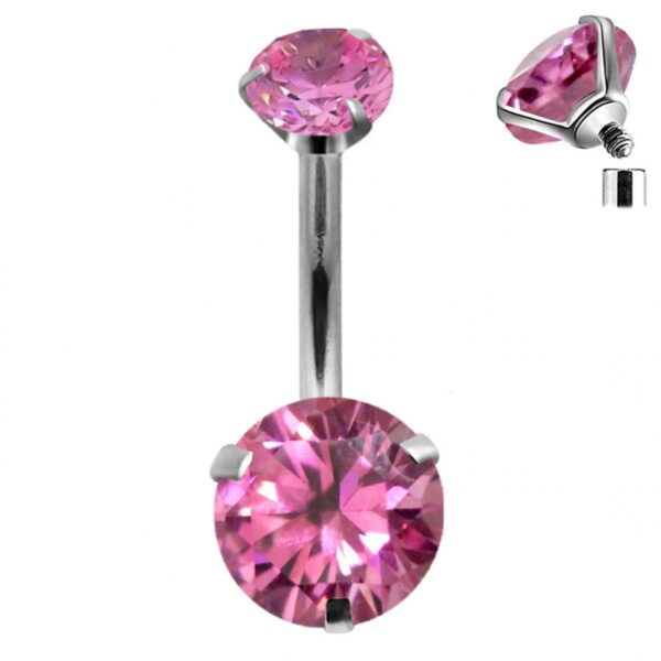 Round Internal Belly Ring, Navel Ring - Titanium 14g Prong Set size 10mm Standard Belly bar, Belly Button Body Piercing