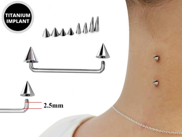 Cone / Spike Dermal Surface Piercing, Nape Piercing - Titanium 16g 14g Implant Grade 90 degree Staple Bar also for Third Eye Piercing