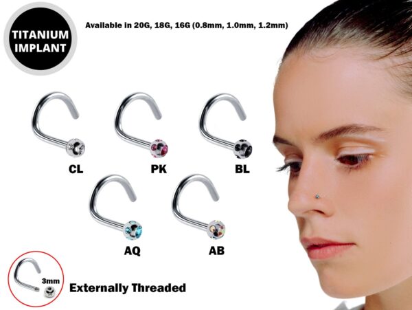 Nasallang Nostril Screw Studs with 5 stone CZ Crystal Balls - Titanium 20g 18g 16g Indian Nose Stud - Externally Threaded Ball