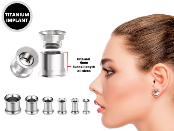 Titanium Steel Double Flare Threaded Plugs Earring - Ear gauges, Ear Stretching Kit - 8g 6g 4g 2g 0g 00g - Steel, Black, Gold & Rose Gold