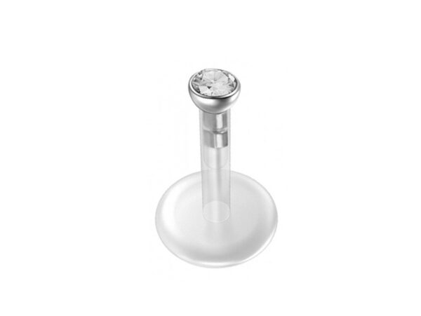 Flexible Labret Retainer, Clear 16G Labret with Top Gem CZ Crystals - Bioplast Labret - Hide Piercing Lip Labret