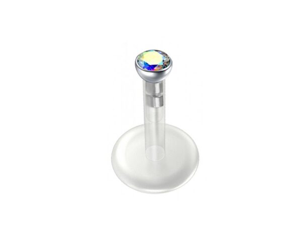 Flexible Labret Retainer, Clear 16G Labret with Top Gem CZ Crystals - Bioplast Labret - Hide Piercing Lip Labret