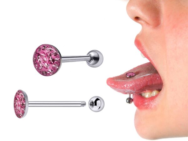 Sexy Flat Tongue Piercing Jewelry Titanium 14G Tongue barbell with Acrylic Coated Multiple CZ Crystal - Barbell Studs, Tongue Ring