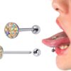 Sexy Flat Tongue Piercing Jewelry Titanium 14G Tongue barbell with Acrylic Coated Multiple CZ Crystal - Barbell Studs, Tongue Ring