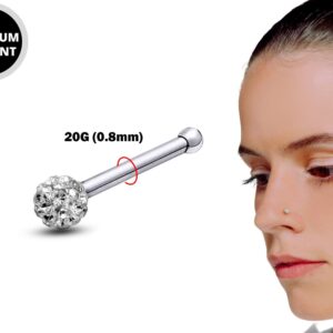 Straight Nose Stud Piercing, Titanium 20g Nose Pin with Fixed Ball CZ Crystals - Body Piercing for Nostril Stud, Nose Piercing, Nose bone