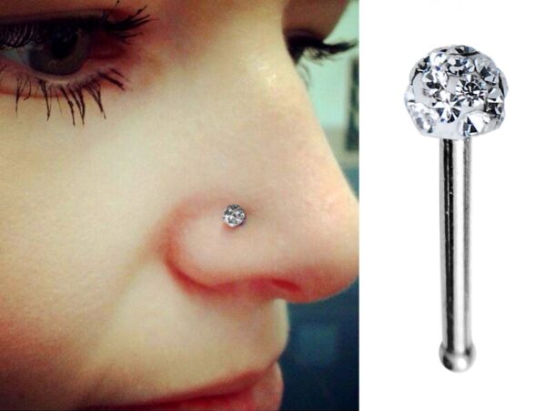 Straight Nose Stud Piercing, Titanium 20g Nose Pin with Fixed Ball CZ Crystals - Body Piercing for Nostril Stud, Nose Piercing, Nose bone