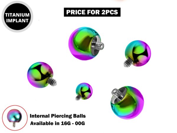 Internal Balls Piercing Parts - 2pcs Titanium Piercing Balls for Internal Piercing - 16G to 00G ball parts for Barbell, PA Ring, Labret