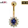 14K Gold Belly Button Ring with real Tanzanite and Amethyst - Hand Set and Hand Polished - Solid Gold - Fine Jewellery Quality