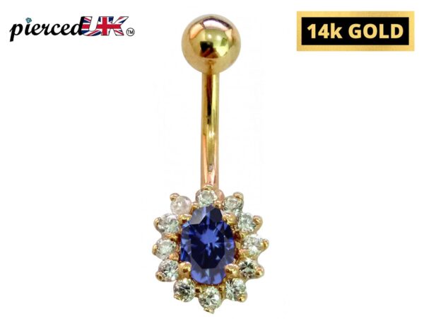 14K Gold Belly Button Ring with real Tanzanite and Amethyst - Hand Set and Hand Polished - Solid Gold - Fine Jewellery Quality