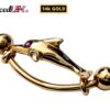 14K Gold Belly Bar- Solid Gold Dolphin Belly Button Ring - 14g Belly Ring Length is 16mm - Finest Quality Gold Body Piercing Jewelry