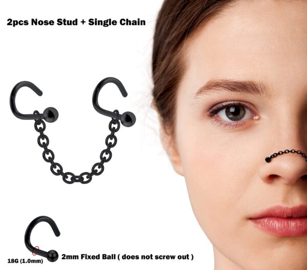 il_fullxfull.4314892320_6u1n Nasallang Nose Screw Piercing, 2pcs Nostril Studs with Single Chain Piercing - 18G Nose Piercing with Fixed Ball Nostril Jewelry