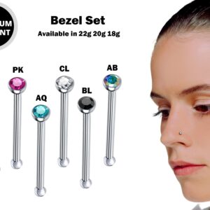 Straight Nose Stud Piercing, Titanium 22g 20g 18g Nose Pin with Bezel Set Crystal - Body Piercing for Nostril Stud, Nose Piercing, Nose bone