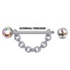 Nose Bridge Barbell Front Gem CZ Crystal, Titanium Barbell Studs with Chain 16g 14g Body Piercing Jewellery - Externally Threaded