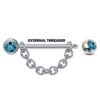 Nipple Barbell Front Gem CZ Crystal with Piercing Chain - Titanium Nipple Jewelry Studs 16g 14g Nipple Shield - Externally Threaded