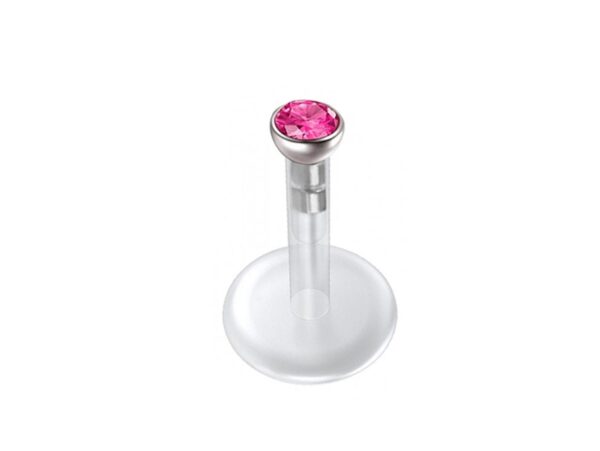 Flexible Labret Retainer, Clear 16G Labret with Top Gem CZ Crystals - Bioplast Labret - Hide Piercing Lip Labret