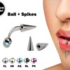 Titanium Spike Vertical Labret Stud Lip Piercings with Gem Crystal- Spikes / Cone 18g 16g 14g Curved Bar - Stud for Anti- Eyebrow, Rook