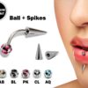 Titanium Spike Vertical Labret Stud Lip Piercings with Multi Stone Crystals- Spikes / Cone 18g 16g 14g Curved Bar for Anti- Eyebrow, Rook