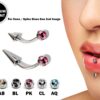 Titanium Spike Vertical Labret Stud Lip Piercings with Multi Stone Crystals- Spikes / Cone 18g 16g 14g Curved Bar for Anti- Eyebrow, Rook