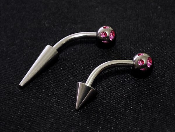 Titanium Spike Vertical Labret Stud Lip Piercings with Multi Stone Crystals- Spikes / Cone 18g 16g 14g Curved Bar for Anti- Eyebrow, Rook