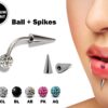 Titanium Spike Vertical Labret Stud Lip Piercings with Disco Ball Crystals- Spikes / Cone 18g 16g 14g Curved Bar for Anti- Eyebrow, Rook