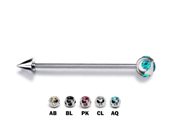 Ball/Cone/Spike Upper Ear Industrial Barbell with Multi Stone Crystals - Titanium Implant 16g 14g Ear Piercing Straight Barbell