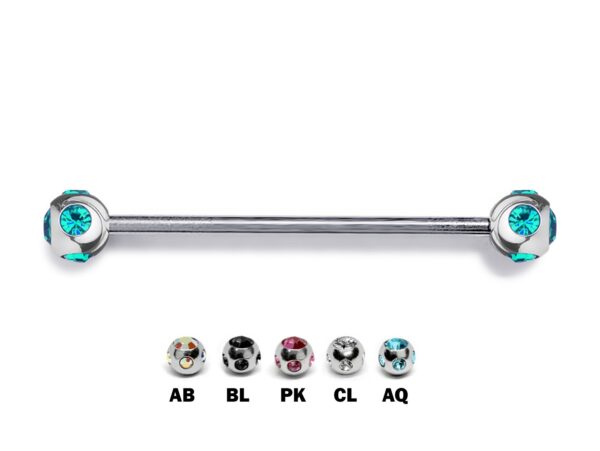 Ball/Cone/Spike Upper Ear Industrial Barbell with Multi Stone Crystals - Titanium Implant 16g 14g Ear Piercing Straight Barbell